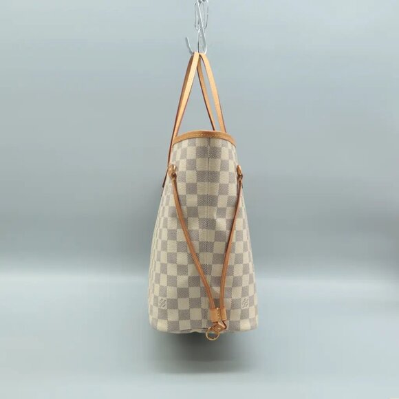 100% Authentic Louis Vuitton Neverfull White W/P Damier Azur Canvas Shoulder Bag - Picture 3 of 12